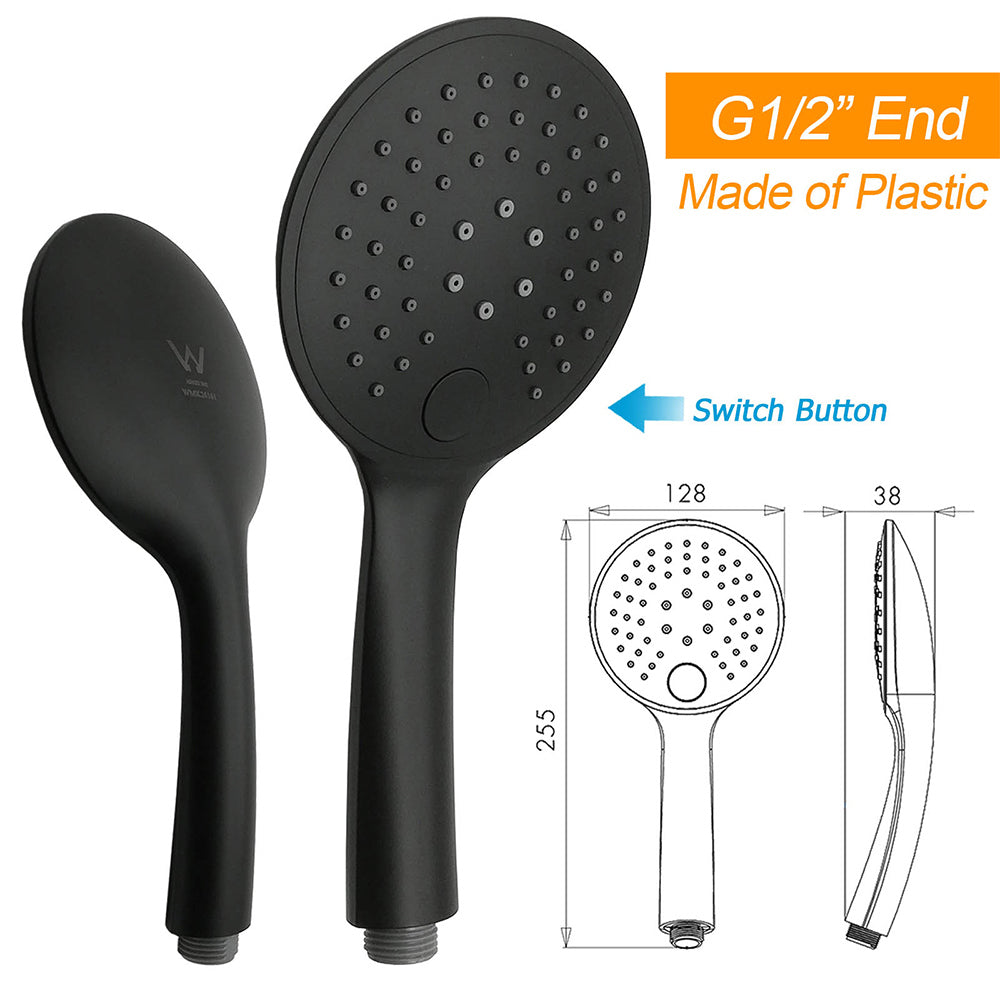 Matt Black Round 9" Rainfall Head Handheld Sliding Rail Wall Arm Dual Shower Set