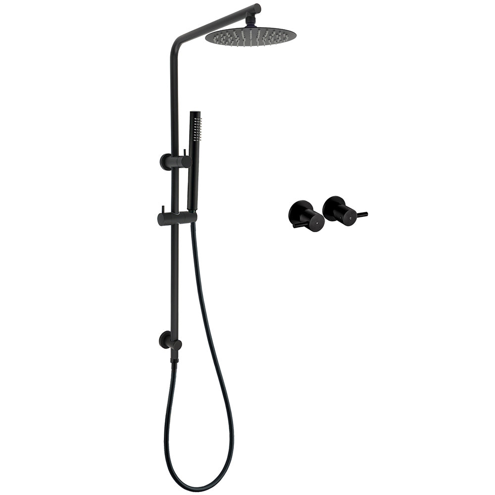 Matt Black Round 8" Rain Shower Head 3 Mode Handheld 2 in 1 Wall Arm Taps Set