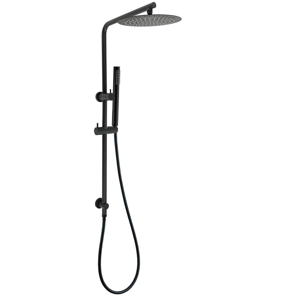 Matt Black Round 250mm Rain Shower Head Brass Handheld Slide Rail Riser Arm Set