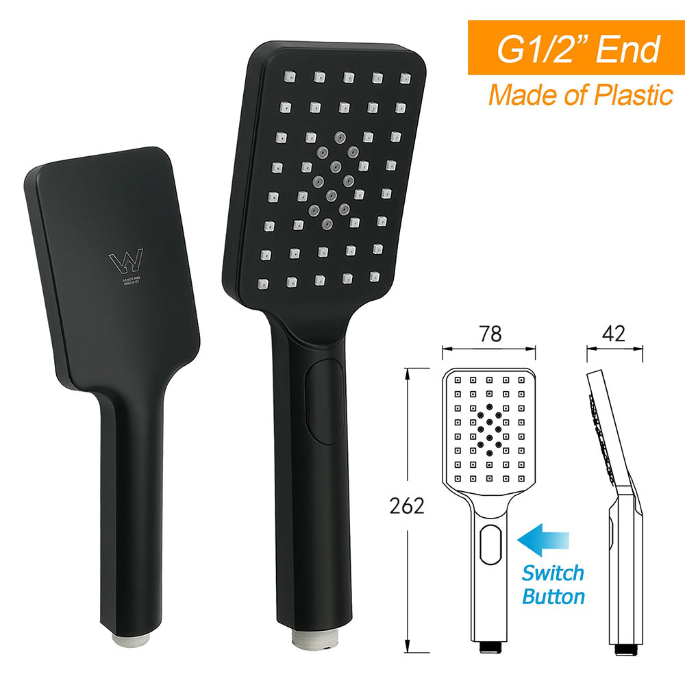 WELS Matt Black 8" Rainfall Shower Head 3 Modes Handheld Wall Rail Arm 2in1 Set