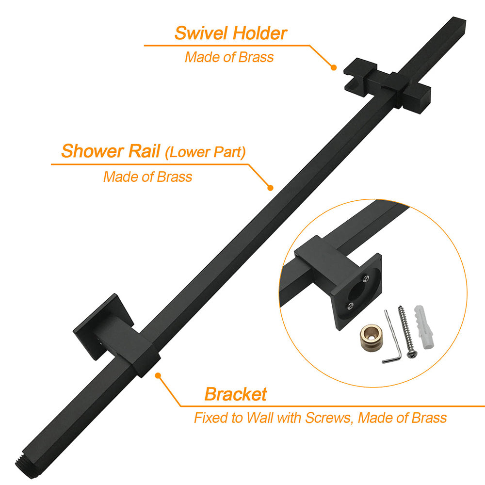 WELS Matt Black 8" Rainfall Shower Head 3 Modes Handheld Wall Rail Arm 2in1 Taps Set