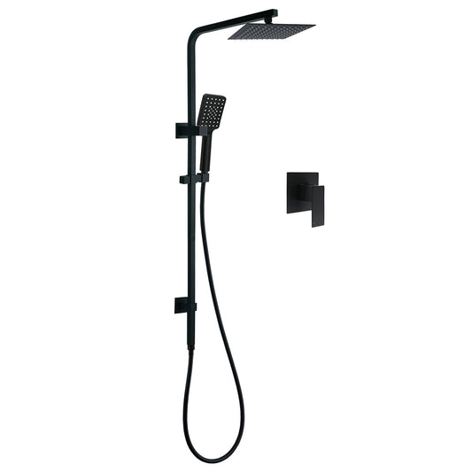 WELS Matt Black 8" Rainfall Shower Head 3 Modes Handheld Wall Rail Arm 2in1 Mixer Set