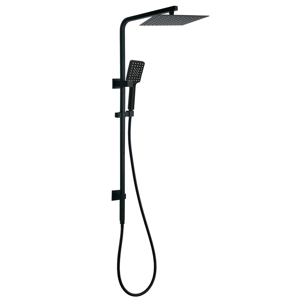 Matt Black Twin Shower Set Square 10" Rain Head 3 Modes Handheld Wall Arm Rail