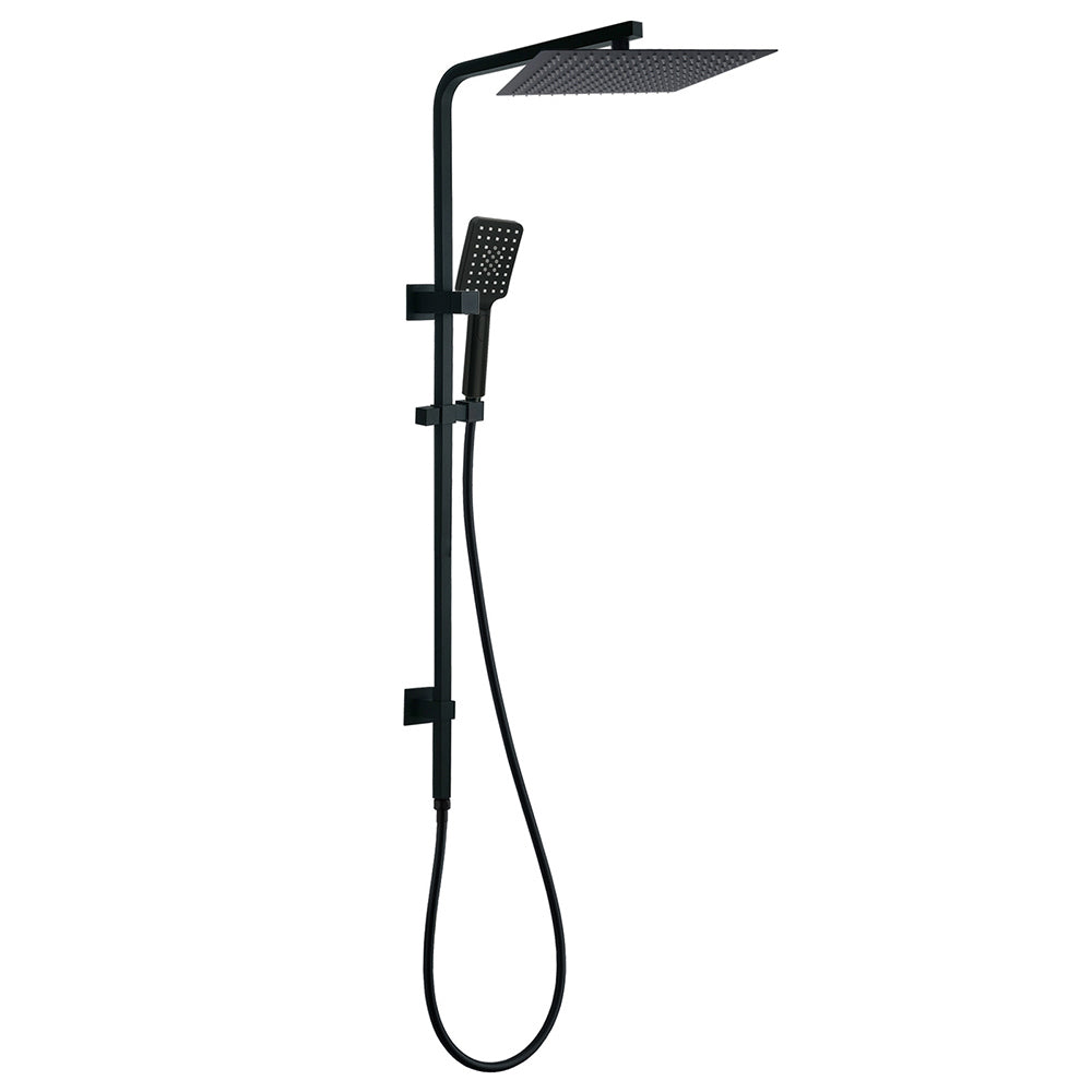 Dual Shower Square Large 12" Rainfall Head 3 Modes Handheld Wall Rail Matt Black