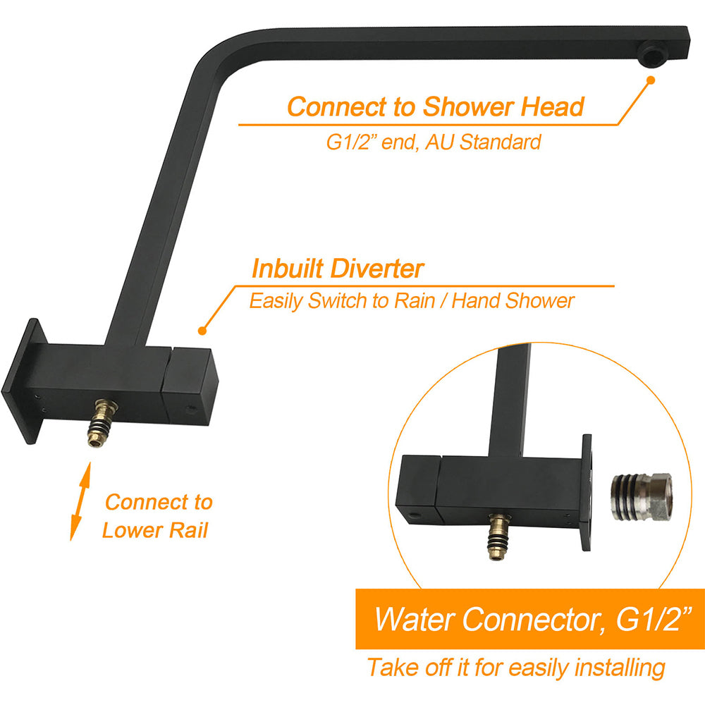 Matt Black Dual Shower Square 10" Rain Head 3 Modes Handheld Silde Rail Arm Set