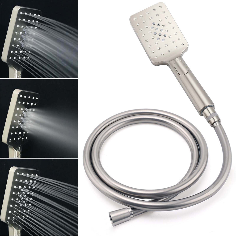 Brushed Nickel Square Twin Shower Set 8" Rain Head 3 Modes Handheld Silding Rail Arm