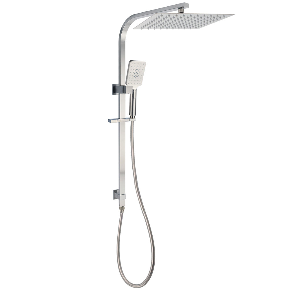 Brushed Nickel Square 2in1 Shower Set Large 12" Rain Head 3 Modes Handheld Silding Rail Arm