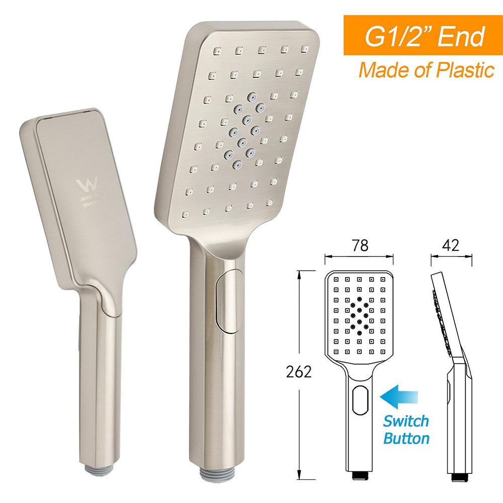 Brushed Nickel Square 2in1 Shower Set Large 12" Rain Head 3 Modes Handheld Silding Rail Arm