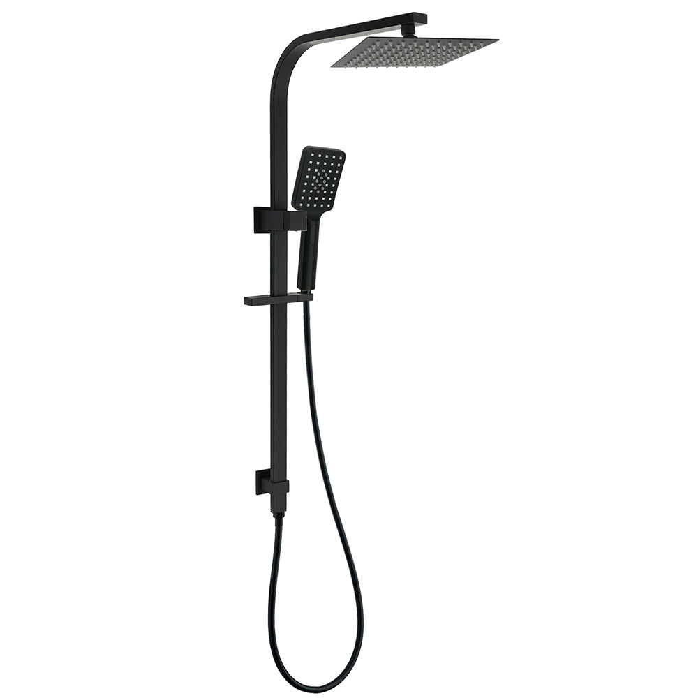 Matt Black Square 2in1 Shower Set 8" Rain Head 3 Modes Handheld Silde Rail Arm