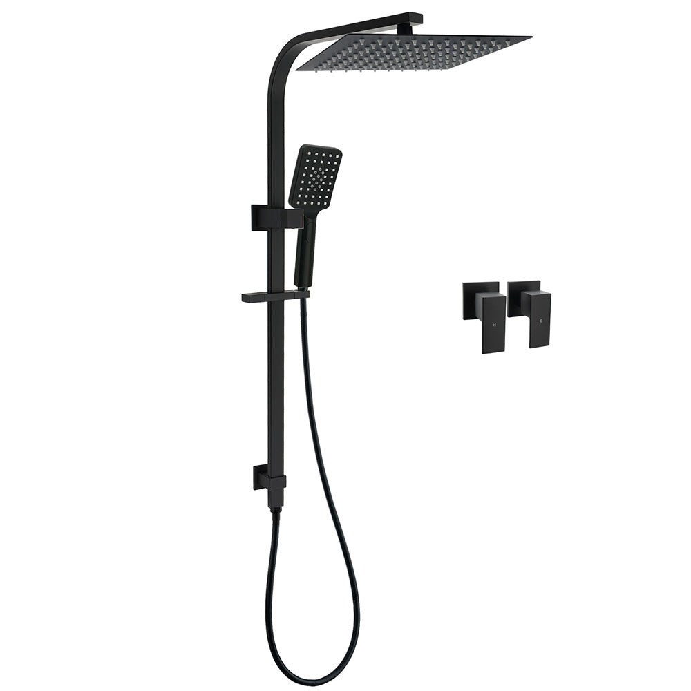 Dual Shower Set Matt Black 12" Rainfall Head 3 Modes Handheld Silding Rail Combo Double Taps