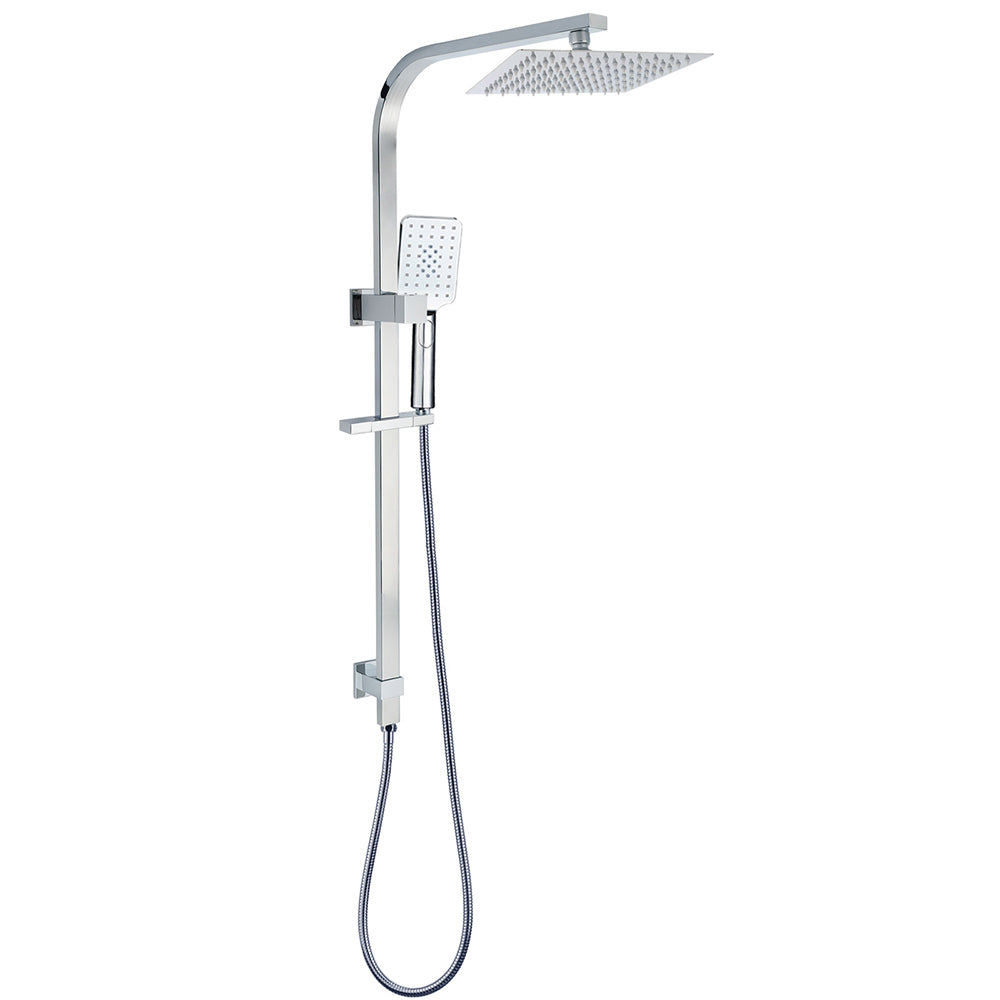 WELS Twin Square Shower Set 8" Rain Shower Head 3 Function Handheld Rail Arm Combo