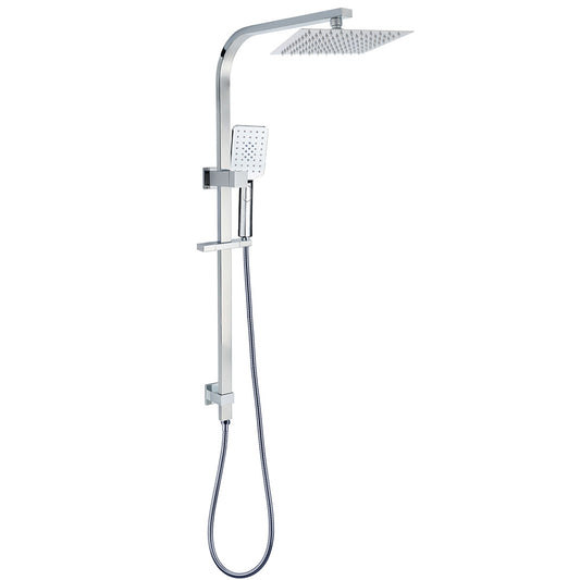 WELS Twin Square Shower Set 8" Rain Shower Head 3 Function Handheld Rail Arm Combo