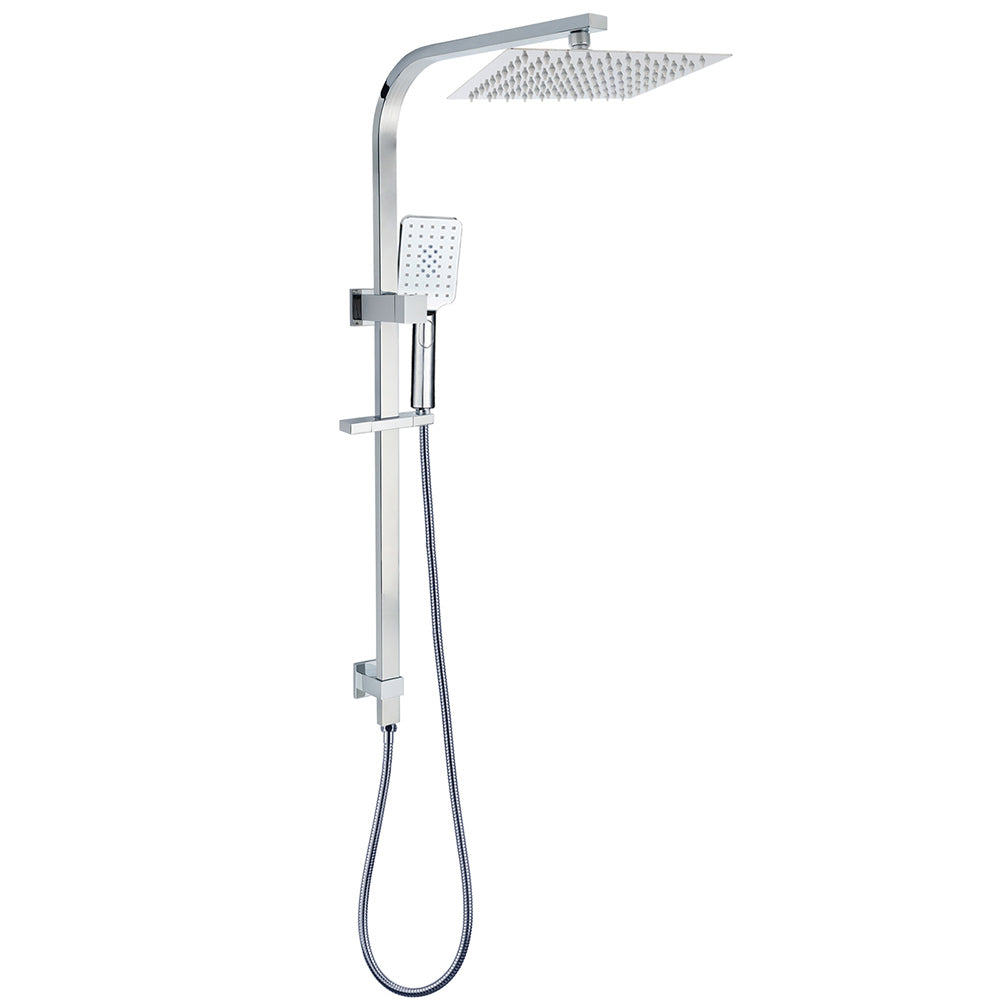 WELS Chrome 8" Dual Square Shower Set Rain Head 3 Modes Handheld Sliding Rail