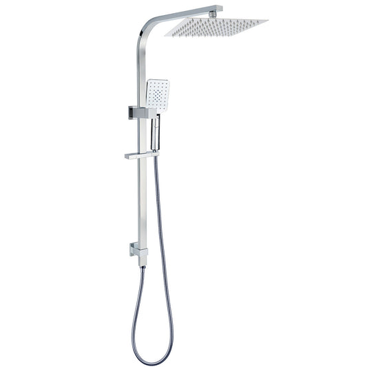 WELS Chrome 8" Dual Square Shower Set Rain Head 3 Modes Handheld Sliding Rail
