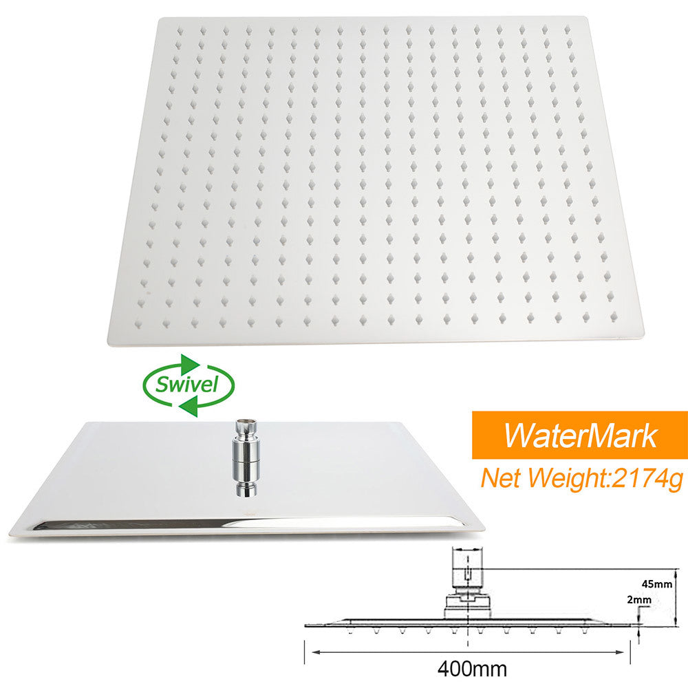 WELS Twin Square Shower Set 16" Rain Shower Head 3 Function Handheld Rail Arm Taps