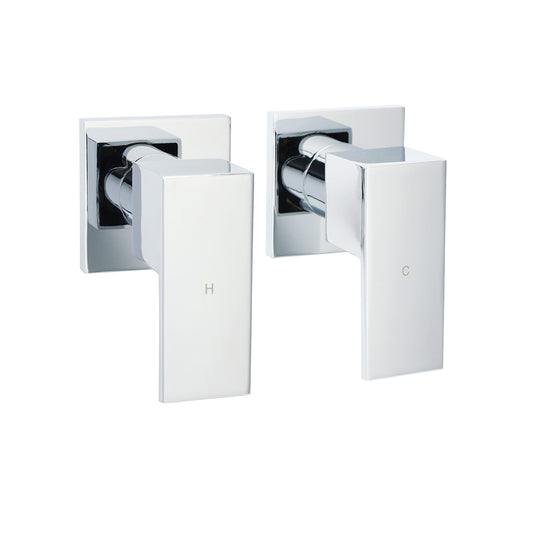 Watermark Chrome Square 1/4 Turn Wall Twin Taps Brass For Shower Head Vanity Basin Spout