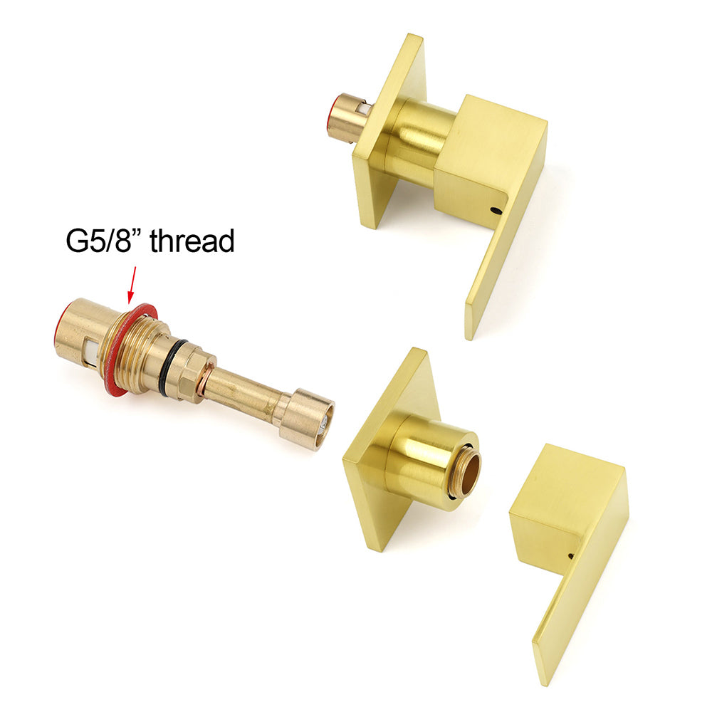 Brushed Gold Square 1/4 Turn Twin Taps Brass For Shower Head Wall Mounted Spout