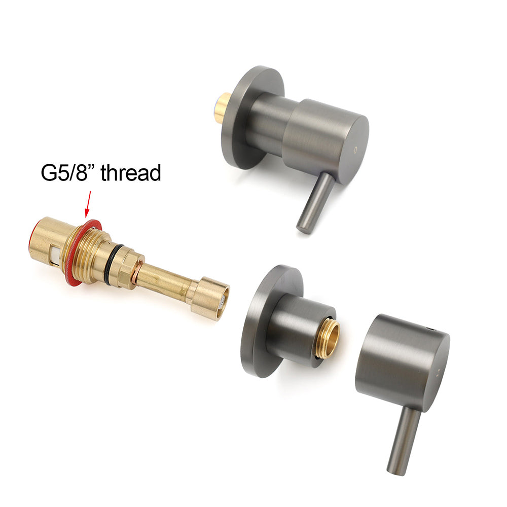 Gun Metal Grey Brass 1/4 Turn Round Hot Cold Tap Wall Set For Shower Vanity Spout