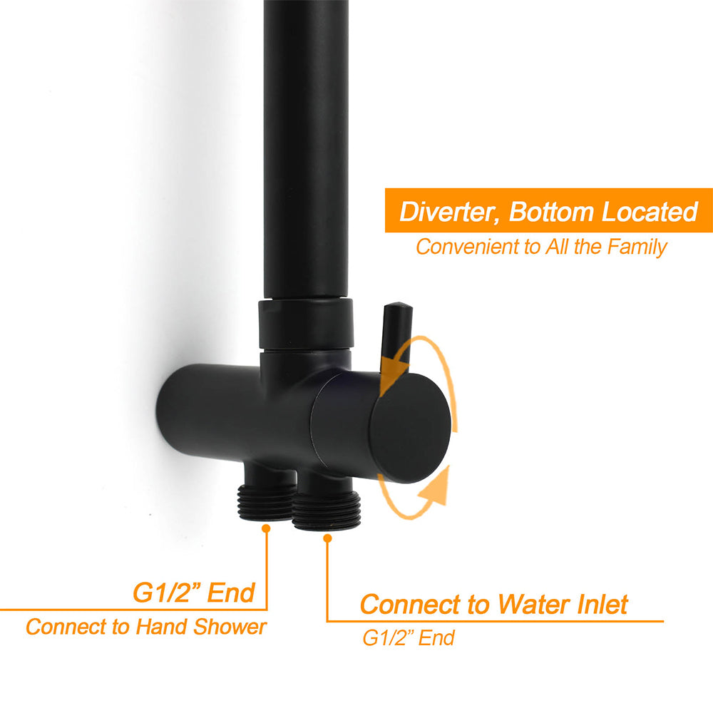 WELS Matt Black 2in1 Shower 8" Round Head Set Sliding Rail 3 Mode Handheld + Twin Taps