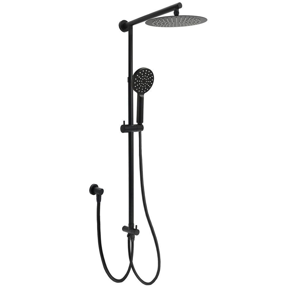Matt Black Dual Round Shower Set 10" Rain Head 3 Mode Handheld Sliding Rail Arm Diverter
