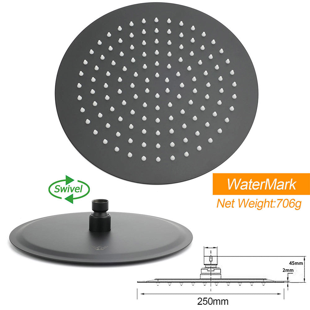 Matt Black Round Dual Shower Set 10" Rain Head 3 Mode Handheld Sliding Rail Arm Twin Taps