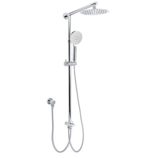 WELS Chrome Round 8" Stainless Steel Rain Head Handheld Sliding Rail Arm 2in1 Shower Set