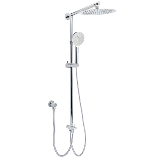 WELS Chrome 10" Round Rain Handheld Twin Shower Head Arm Sliding Rail Arm Diverter Set