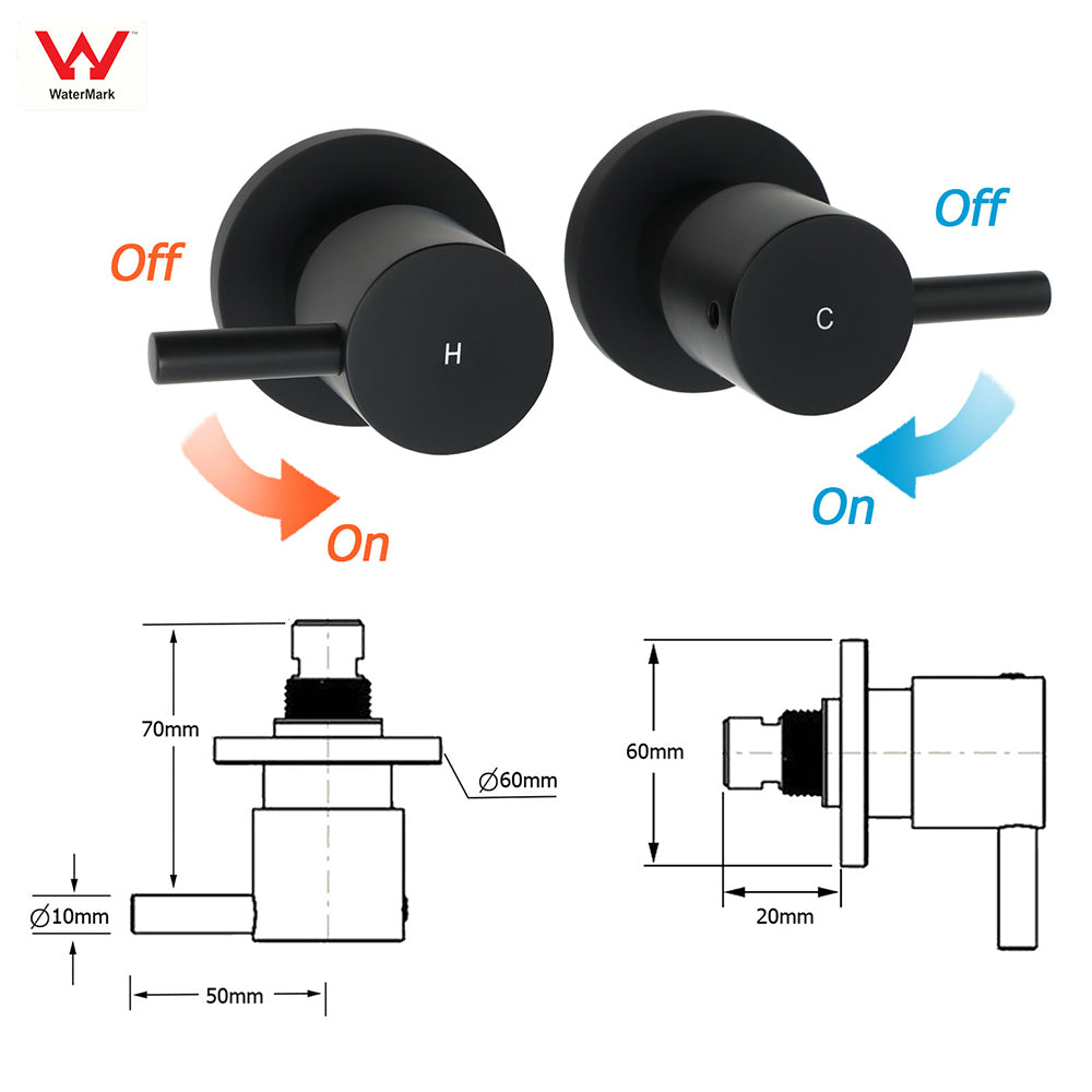 WELS Matte Black 12" 2in1 Round Shower Head Set Handheld Diverter Rail Wall Arm Twin Taps