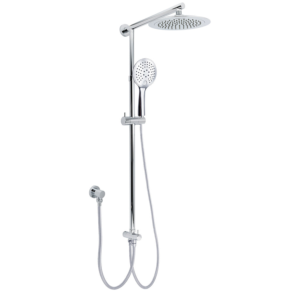 WELS Chrome 9" Rainfall Dual Shower Head & Handheld Sliding Rail Wall Arm Round Set