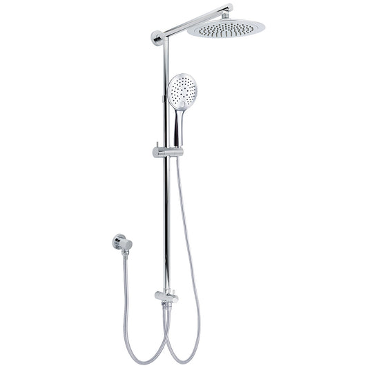 WELS Chrome 9" Rainfall Dual Shower Head & Handheld Sliding Rail Wall Arm Round Set