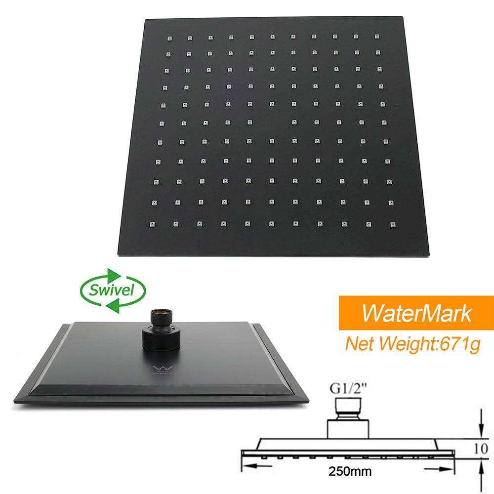 WELS Matt Black 2in1 Square 10" Rain Shower Head 3 Mode Handheld Adjustable Rail Set