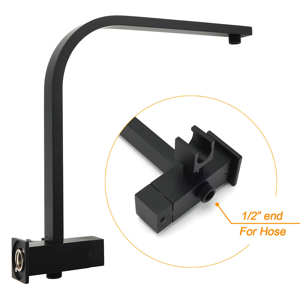 WELS Matt Black 10" Rain Shower Head 3 Mode Handheld Gooseneck Arm Diverter 2in1 Set