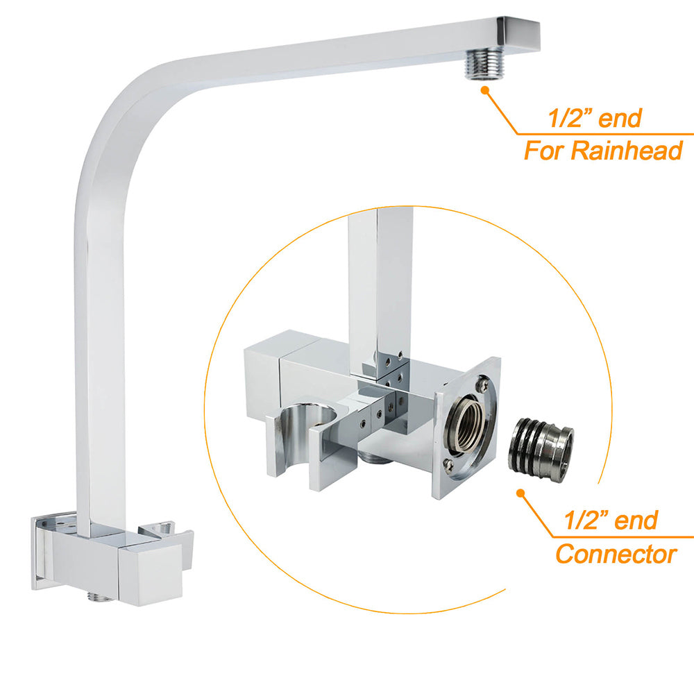 Chrome Square Twin Rain Shower 8" Head 3 Mode Handheld Diverter Wall Arm Set