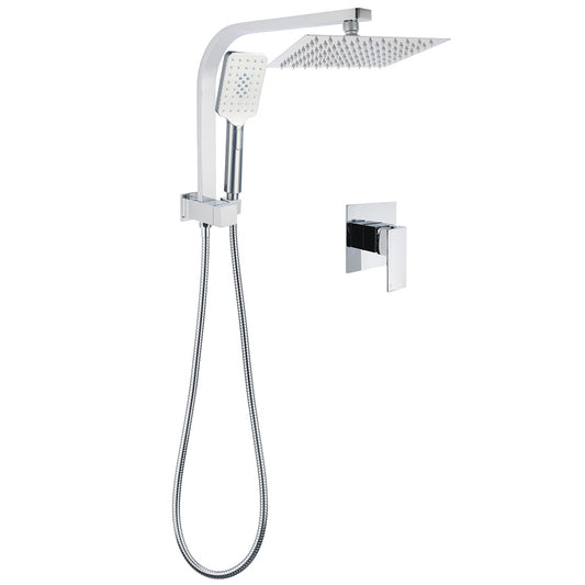 WELS Chrome Square Dual Rain Shower 8" Head 3 Mode Handheld Diverter Wall Arm Mixer Set