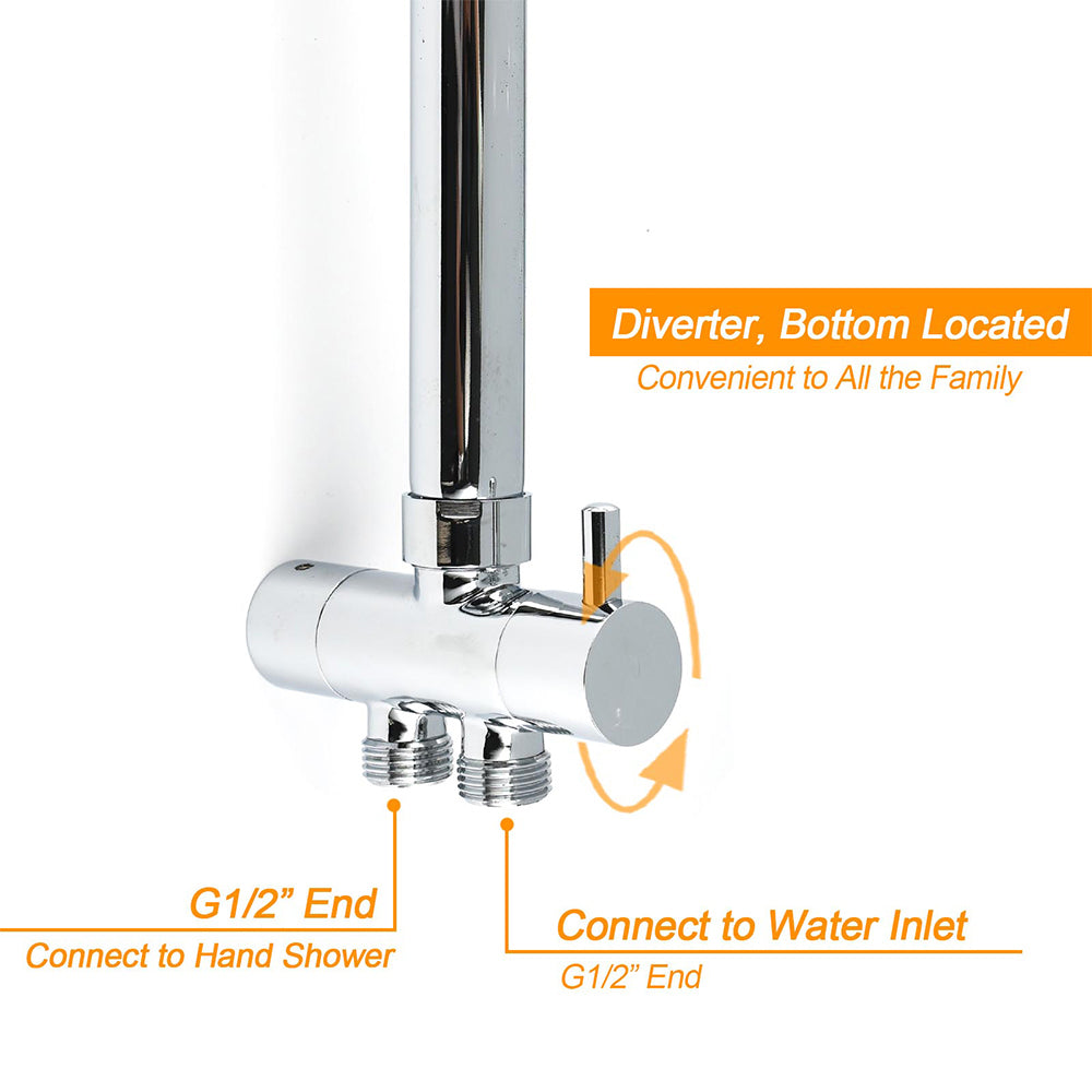 Square 8" Rain Shower Head 3 Mode Handheld Sliding Rail Arm Twin Set Diverter Mixer