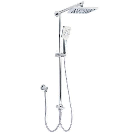 WELS Square Chrome Shower 8" Rainfall Head 3 Mode Handheld Sliding Rail Wall Arm Set
