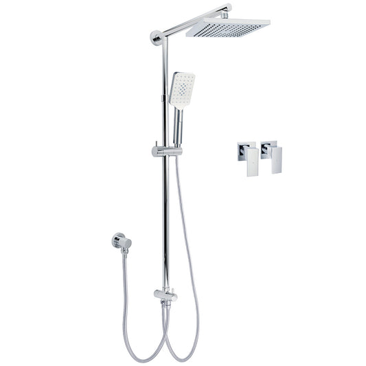 WELS Square Plastic Shower 8" Rainfall Head 3 Mode Handheld Sliding Rail Wall Arm + Twin Taps