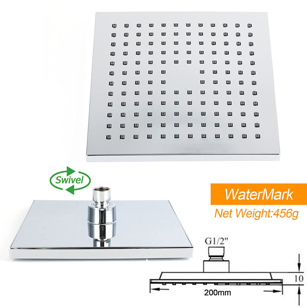WELS Square Plastic Shower 8" Rainfall Head 3 Mode Handheld Sliding Rail Wall Arm With Mixer