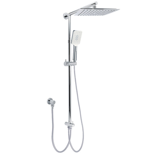 WELS Chrome Square 10" Rain Shower Head 3 Function Handheld Sliding Rail Wall Arm Set