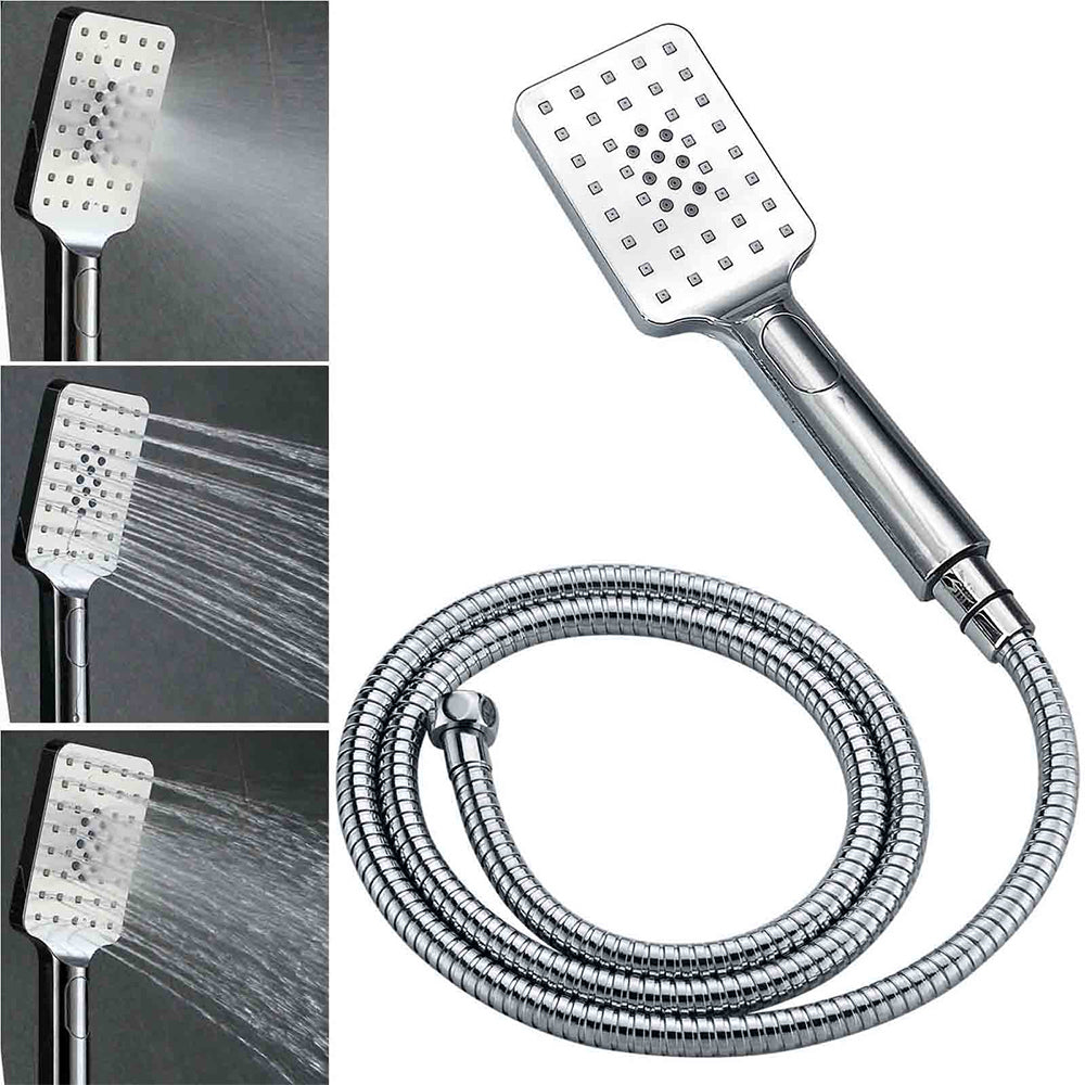 WELS Chrome Square 10" Rain Shower Head 3 Mode Handheld Sliding Rail Wall Arm With Mixer