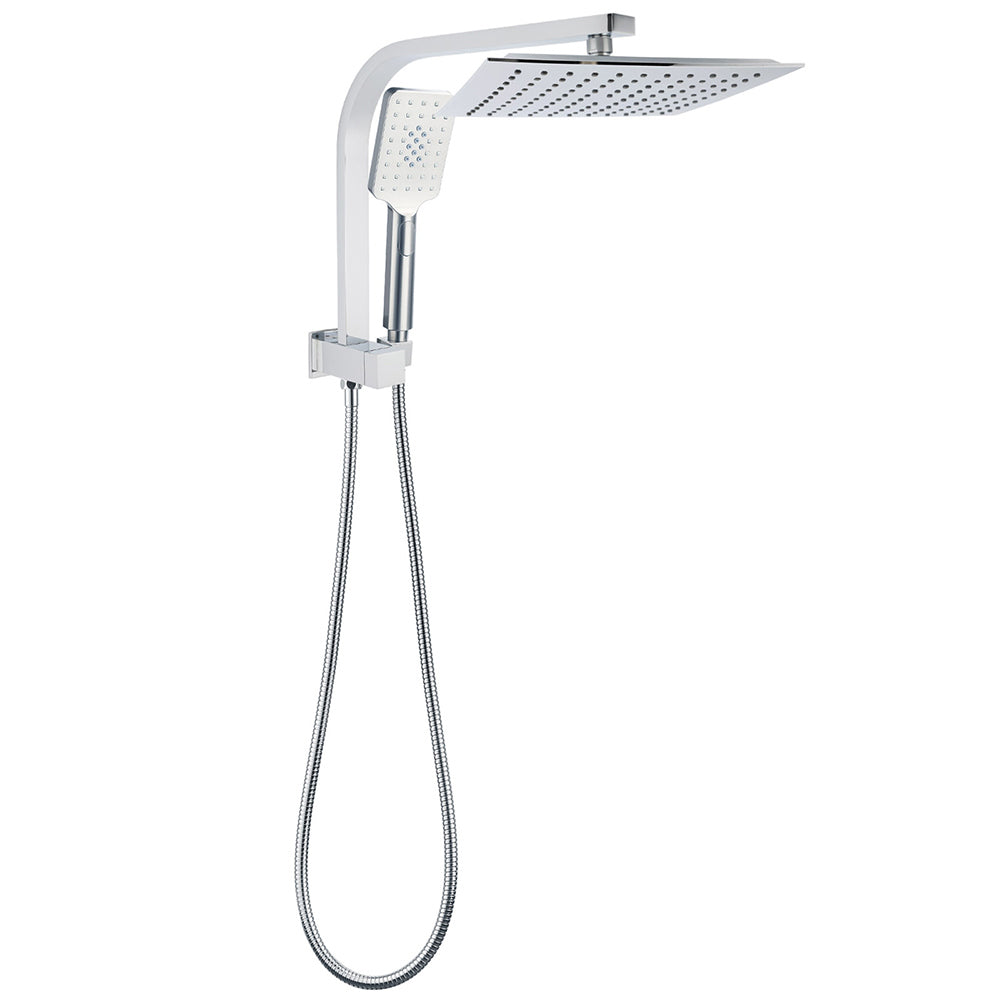 WELS Dual Square Shower Head 3 Mode Handheld Diverter Wall Arm 10" Rain Set