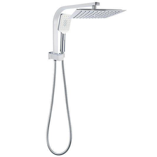 WELS Dual Square Shower Head 3 Mode Handheld Diverter Wall Arm 10" Rain Set