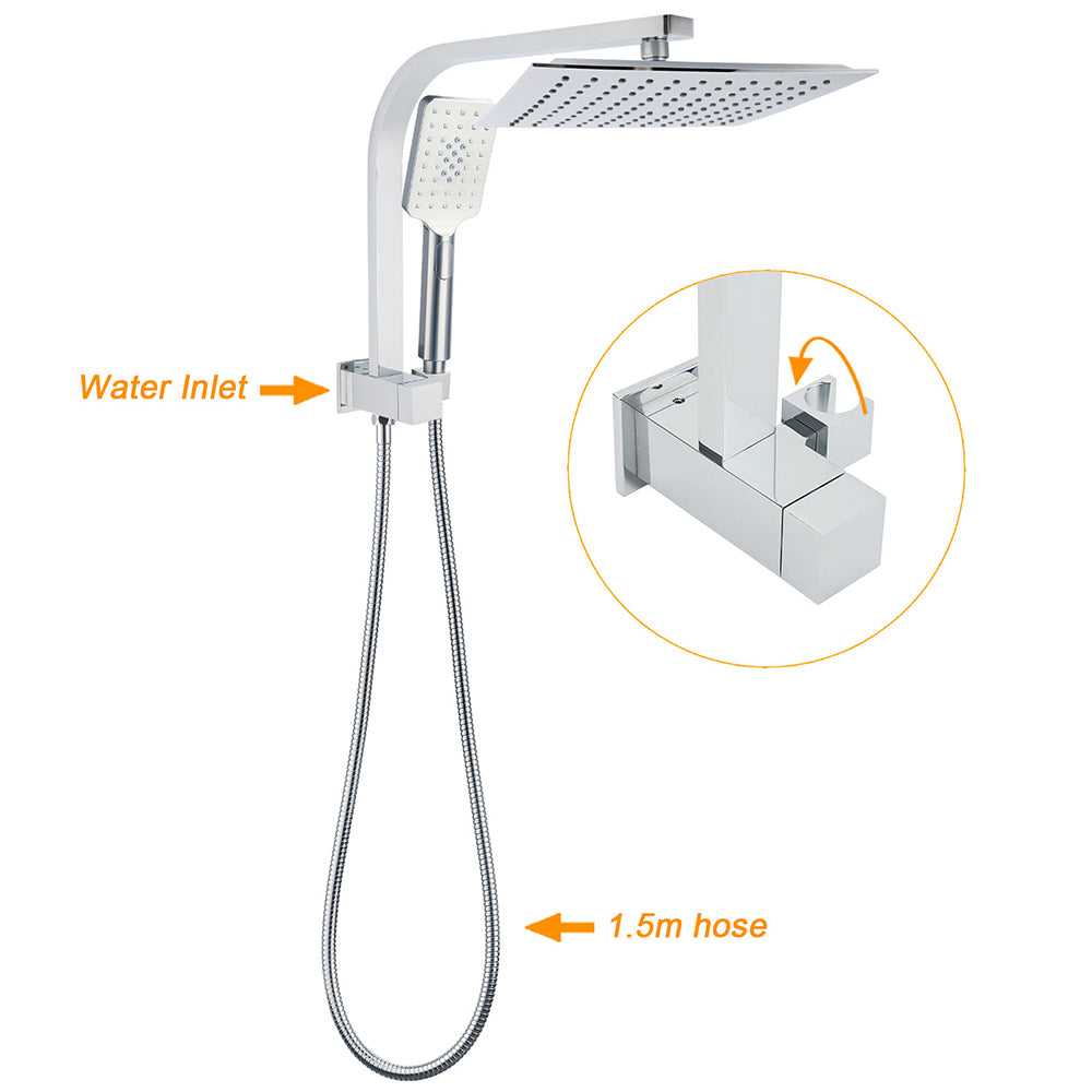 WELS Twin Square 10" Rain Shower Head 3 Mode Handheld Diverter Wall Arm Taps Valve