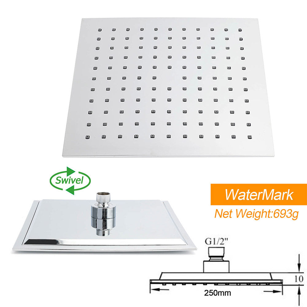 WELS Twin Square 10" Rain Shower Head 3 Mode Handheld Diverter Wall Arm Mixer Set