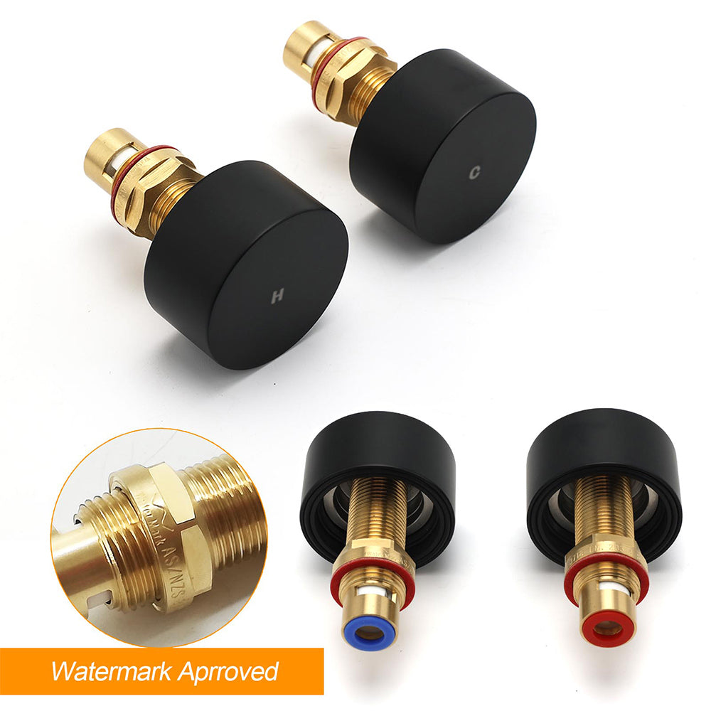 Matt Black Round 1/4 Turn Twin Shower Taps Hot Cold Wall Set Bath Vanity Mixer