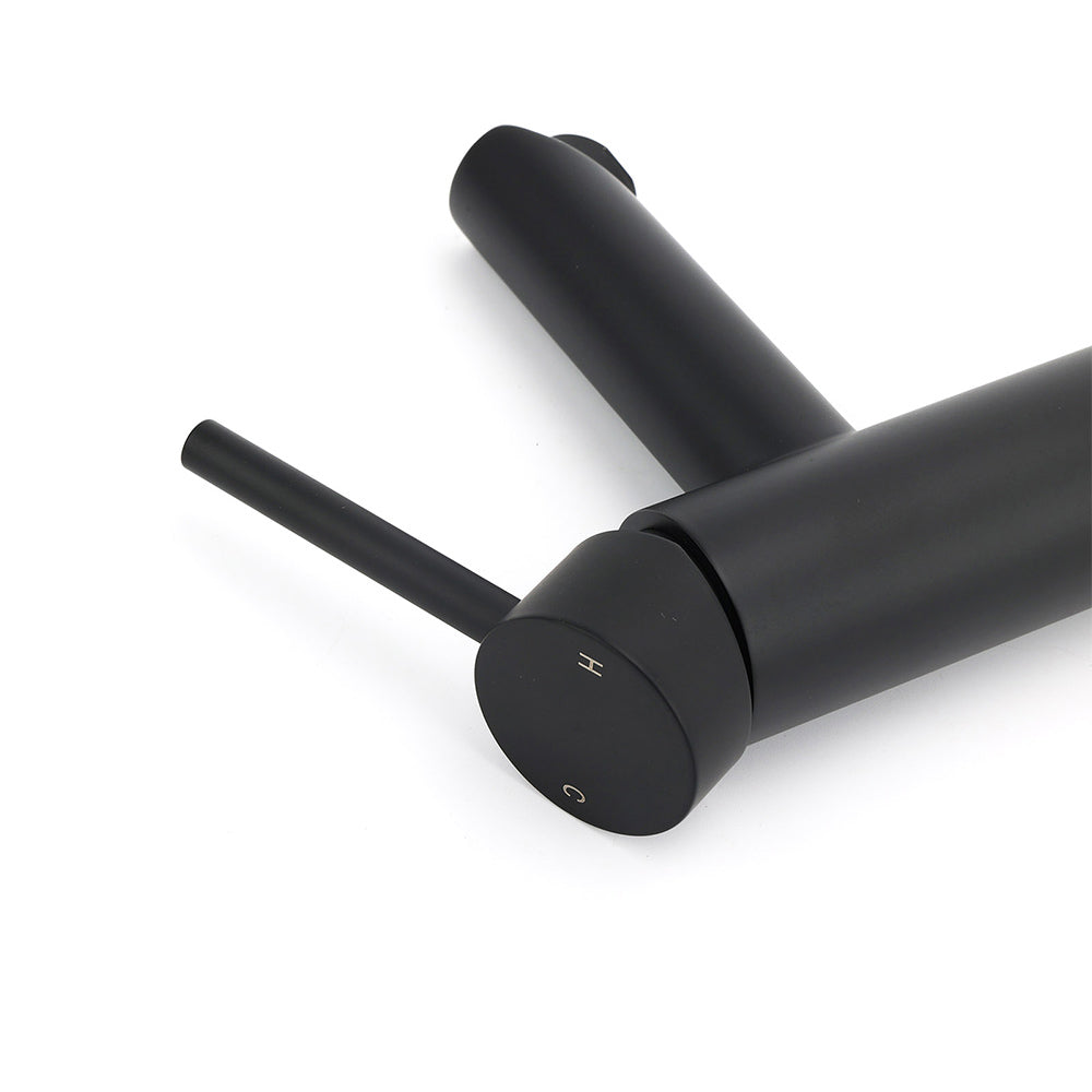 WELS Black 7.5L/min Kitchen Laundry Round Basin Mixer Vanity Sink Faucet Tap Set