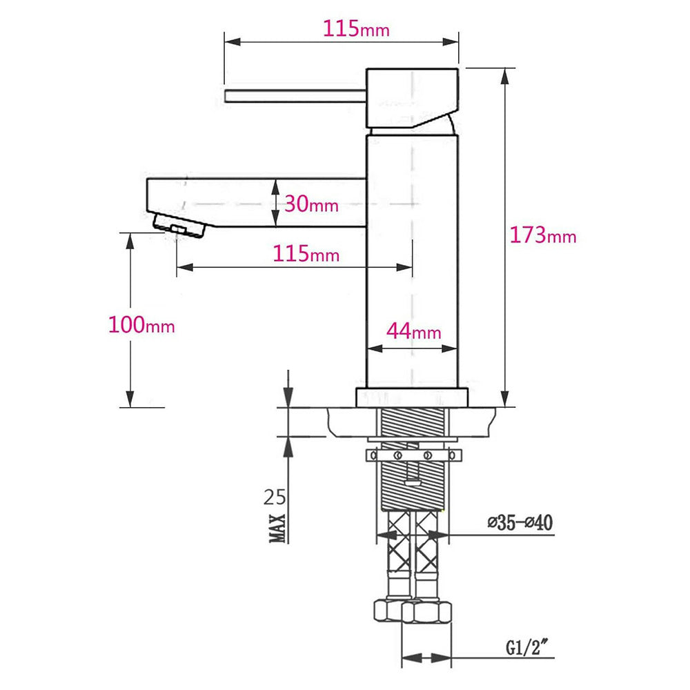 WELS Kitchen Laundry Round Basin Mixer Vanity Sink Faucet Tap Nickel Brushed Set