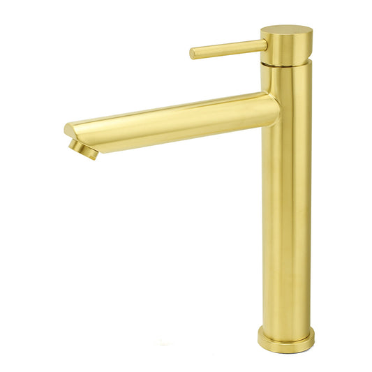 WELS Brushed Gold Laundry Round Tall Basin Mixer Vanity Sink Faucet Tap 304 SUS
