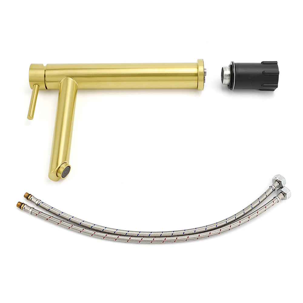 WELS Brushed Gold Laundry Round Tall Basin Mixer Vanity Sink Faucet Tap 304 SUS