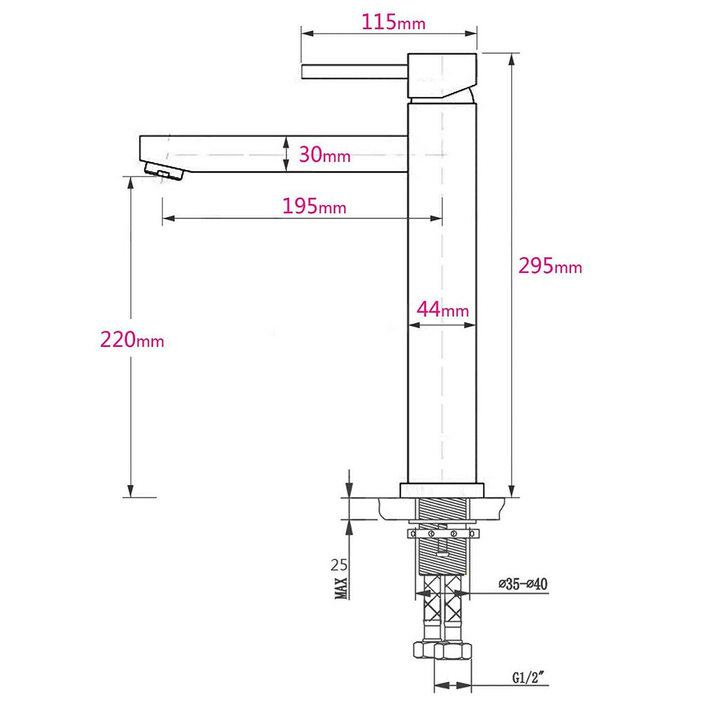 WELS Brushed Gold Laundry Round Tall Basin Mixer Vanity Sink Faucet Tap 304 SUS